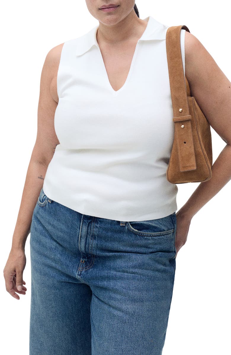 MANGO Sleeveless Knit Polo, Alternate, color, Ecru