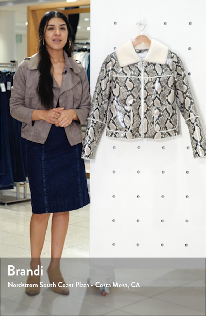 Maj Teddy Faux Fur & Snake Print Bonded Jacket, sales video thumbnail