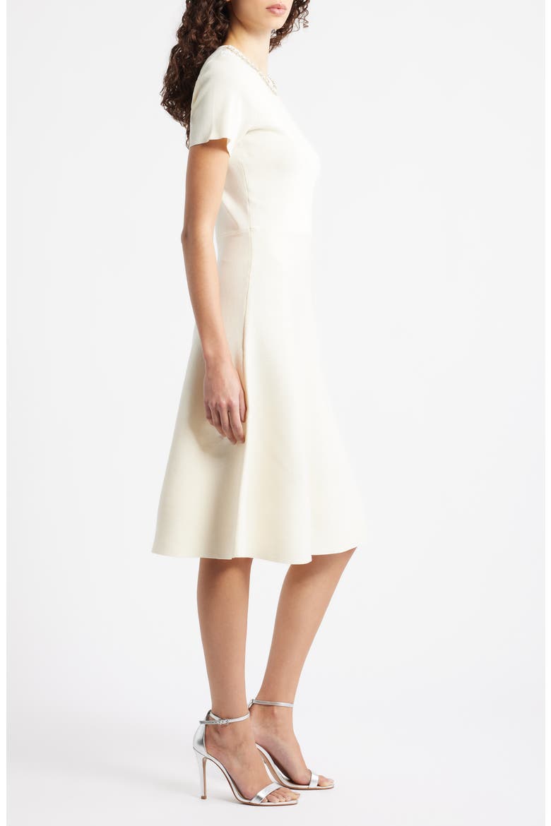 Embellished Knit Fit & Flare Dress, Alternate, color, CREAM