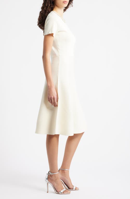 Julia Jordan Embellished Knit Fit & Flare Dress In White