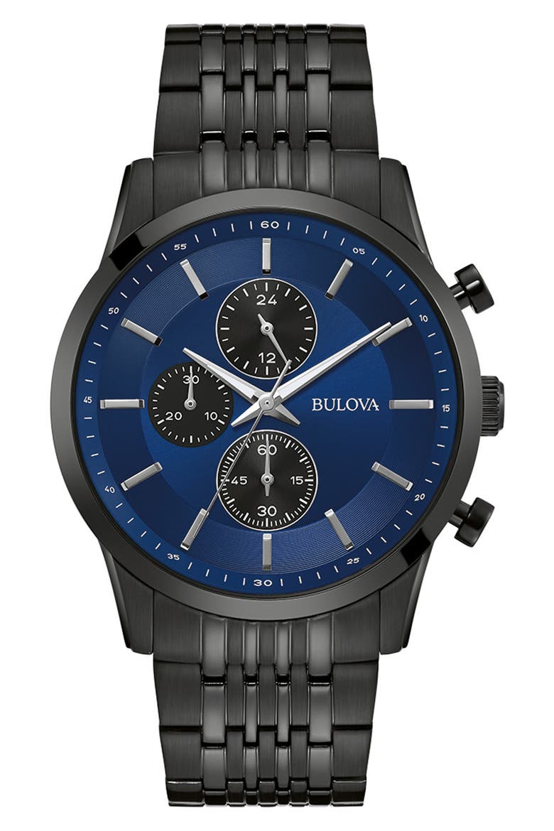 Stainless Steel Chronograph Quartz Bracelet Watch, 42mm, Main, color, BLACK