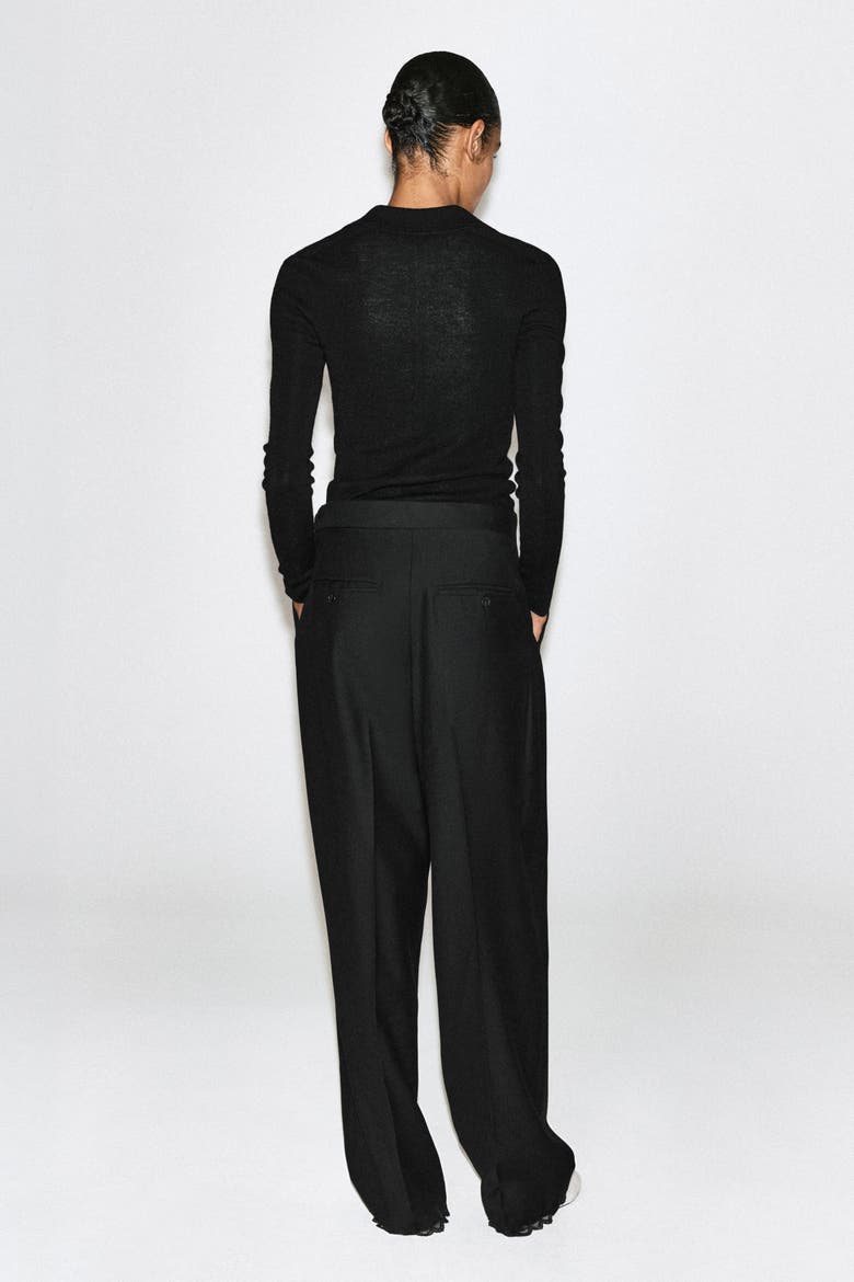 Lace-detail Wool Tapered Pants, Alternate, color, BLACK