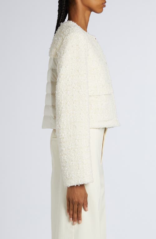 Shop Moncler Dauphin Mixed Media Crop Jacket In Panna