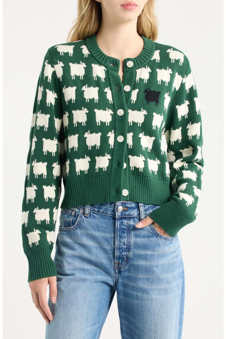 Cropped Sheep Cotton Cardigan, Main, color, GREEN