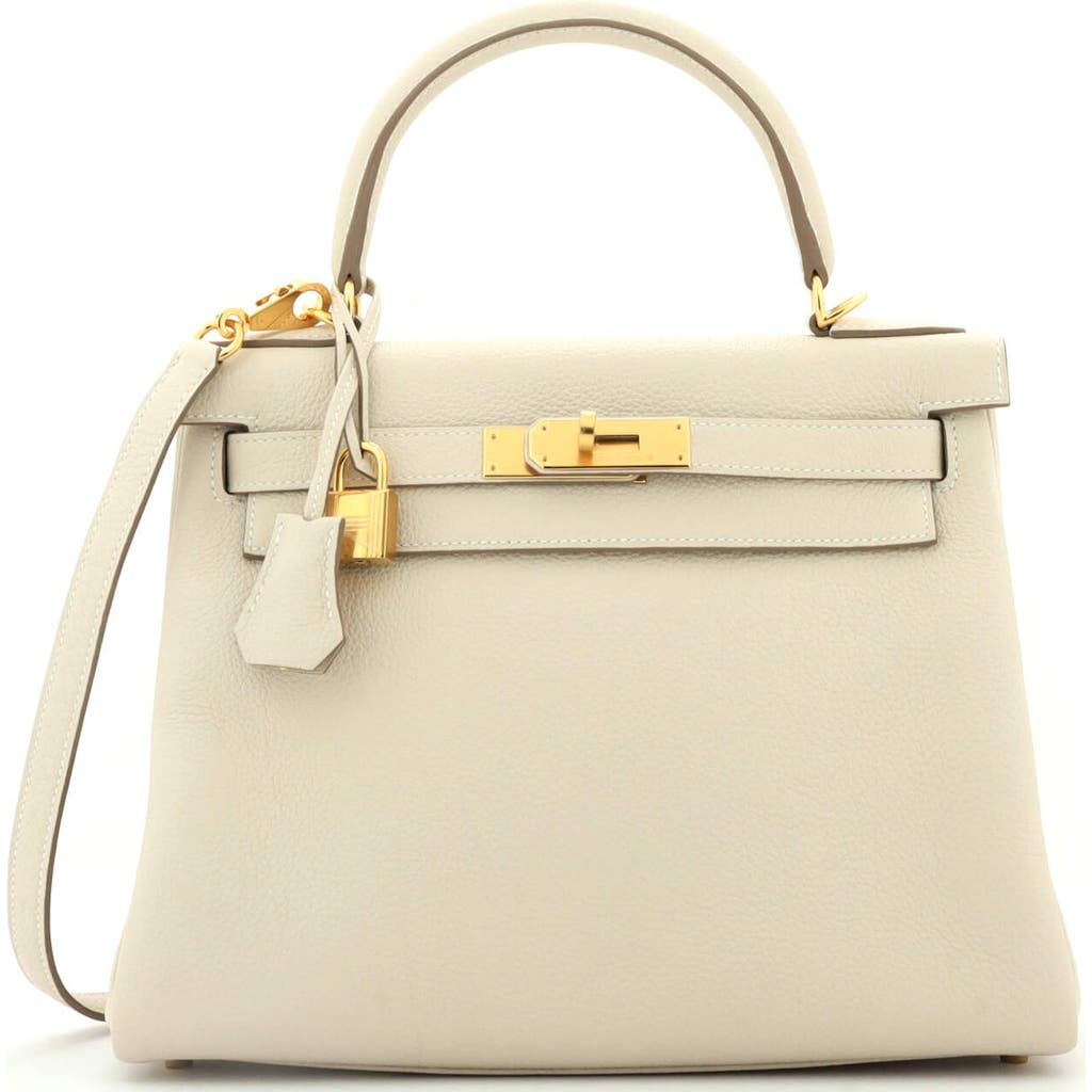 Pre-owned Hermes Hermes Kelly Handbag Light Togo With Gold Hardware 28 In White