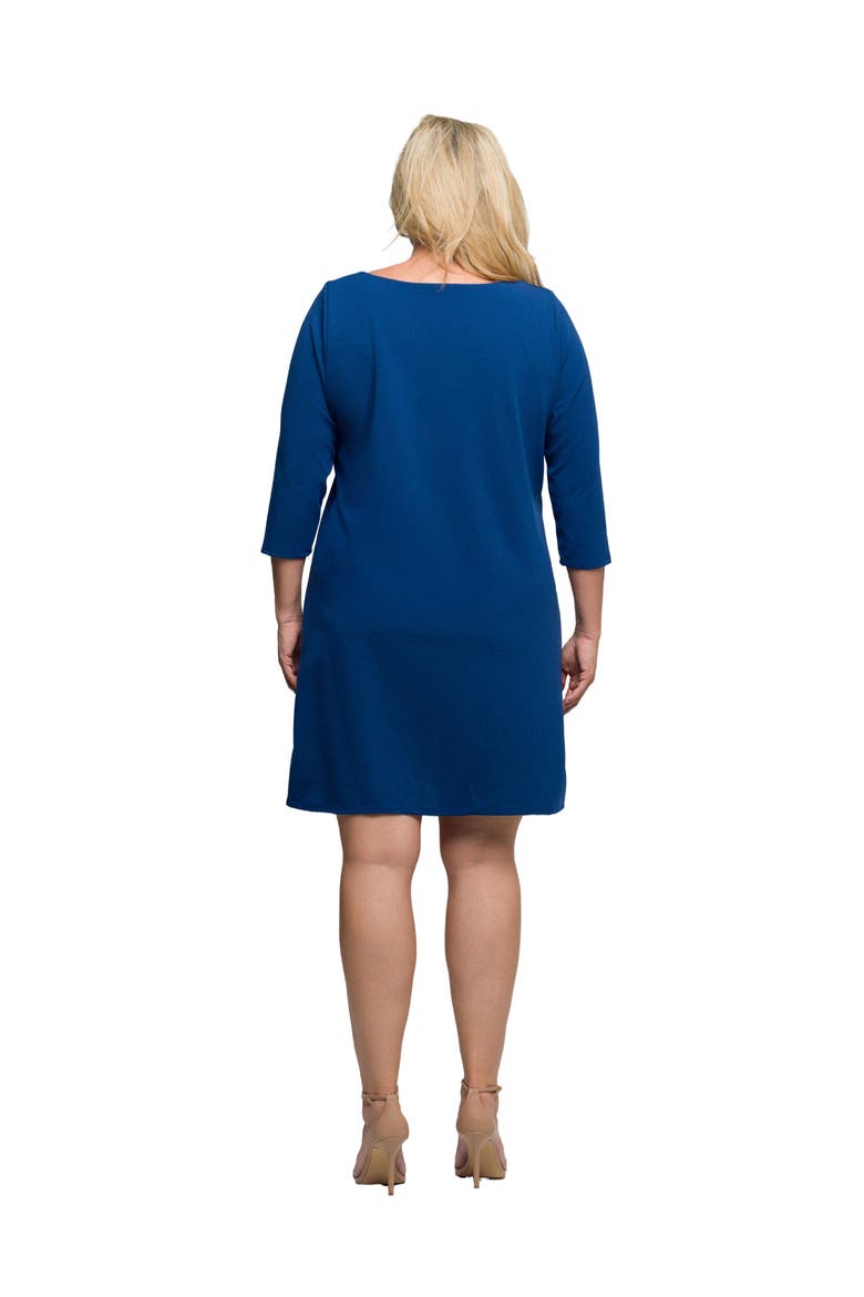 Plus Size Three Quarter Sleeve A Line Knee Length Dress, Alternate, color, Denim