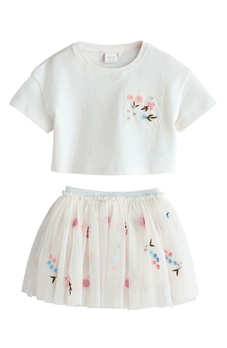 NEXT Kids' Graphic T-Shirt & Tulle Skirt Set, Main, color, White