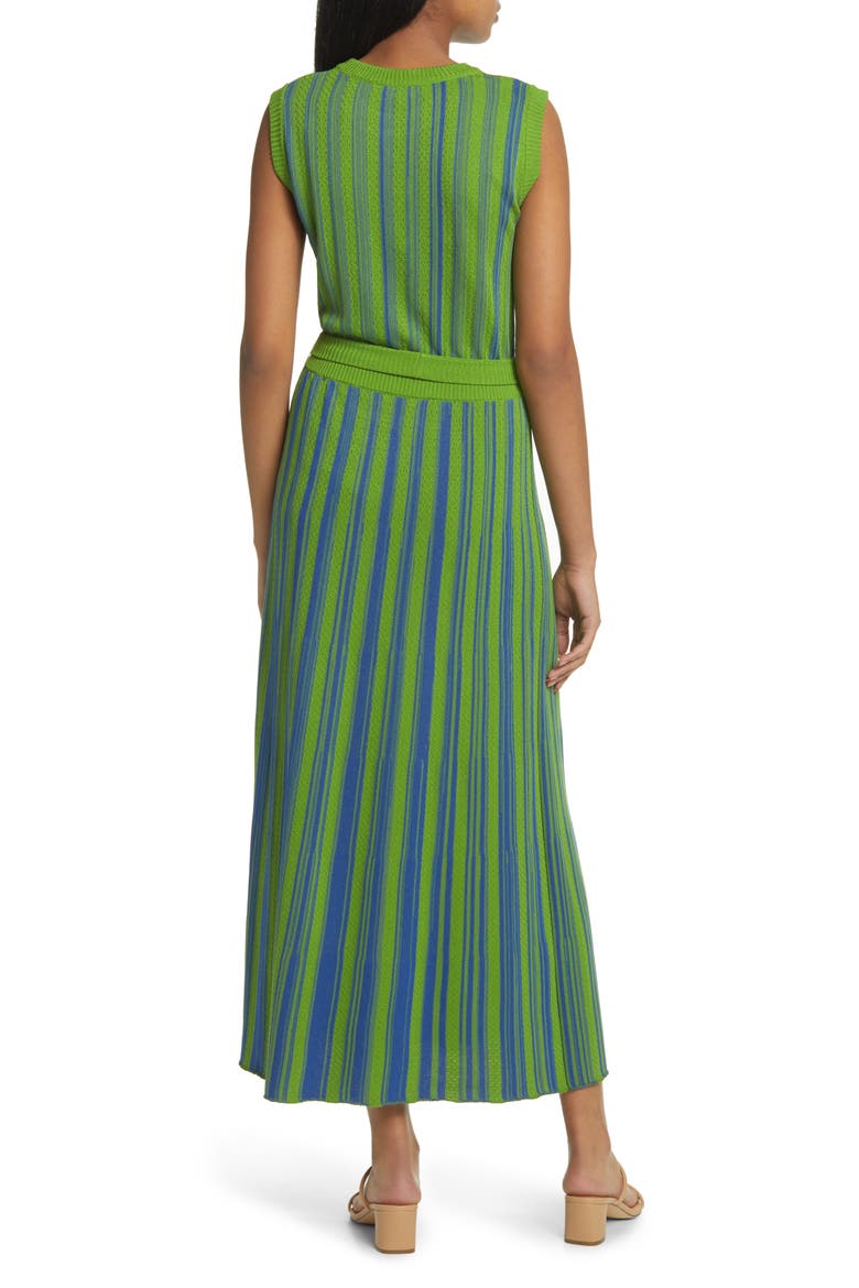 Tie Waist Knit Maxi Dress, Alternate, color, S SKY/ GRN/ BK