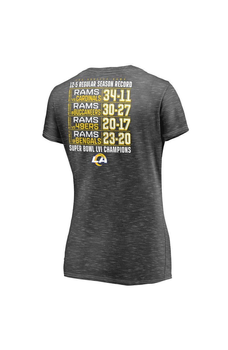 FANATICS Women's Fanatics Branded Heathered Charcoal Los Angeles Rams Super Bowl LVI Champions Schedule V-Neck T-Shirt, Alternate, color, 