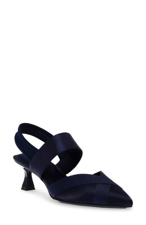 Anne Klein Ireland Kitten Heel Pointed Toe Pump in Navy Fabric 