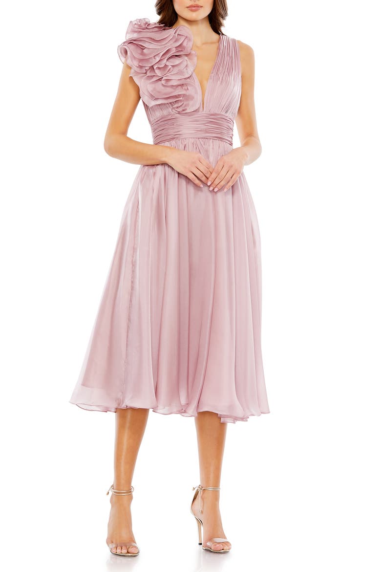 Sleeveless Chiffon A-Line Tea Length Cocktail Dress, Main, color, ROSE