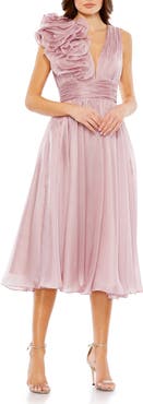 Mac Duggal Sleeveless Chiffon A-Line Tea Length Cocktail Dress