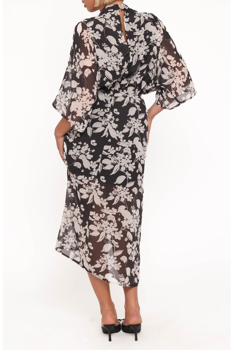 Audrina Floral Chiffon Midi Dress, Alternate, color, BLACK FLORAL