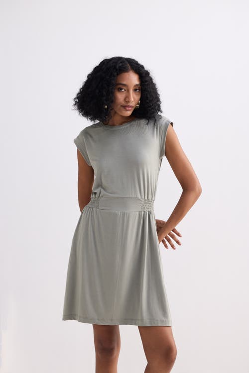 Reistor Short Dress With Smocking Side Detail In Light Olive