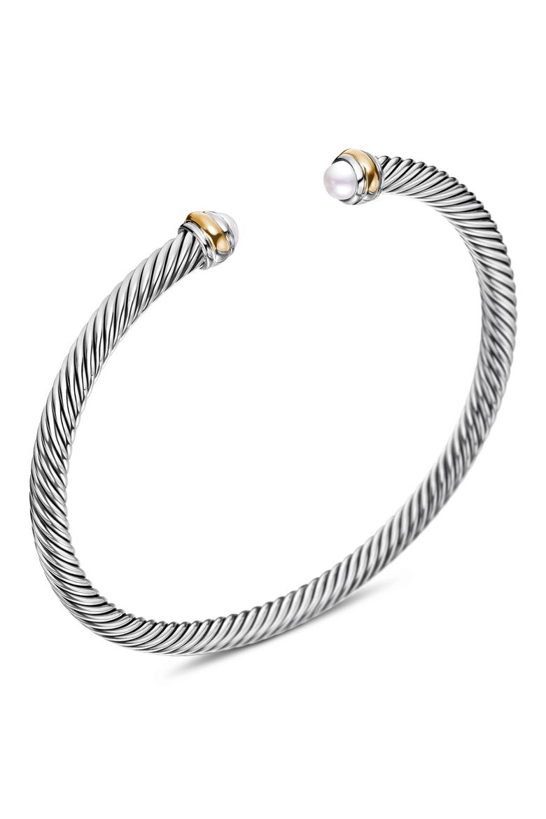Cable Classic Bracelet with 18K Gold & Semiprecious Stones, 4mm, Alternate, color, SILVER/ PEARL