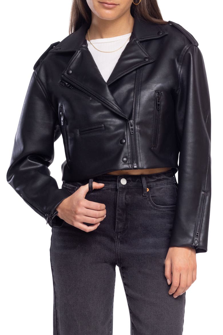 Faux Leather Crop Moto Jacket, Alternate, color, HIGH FLYER