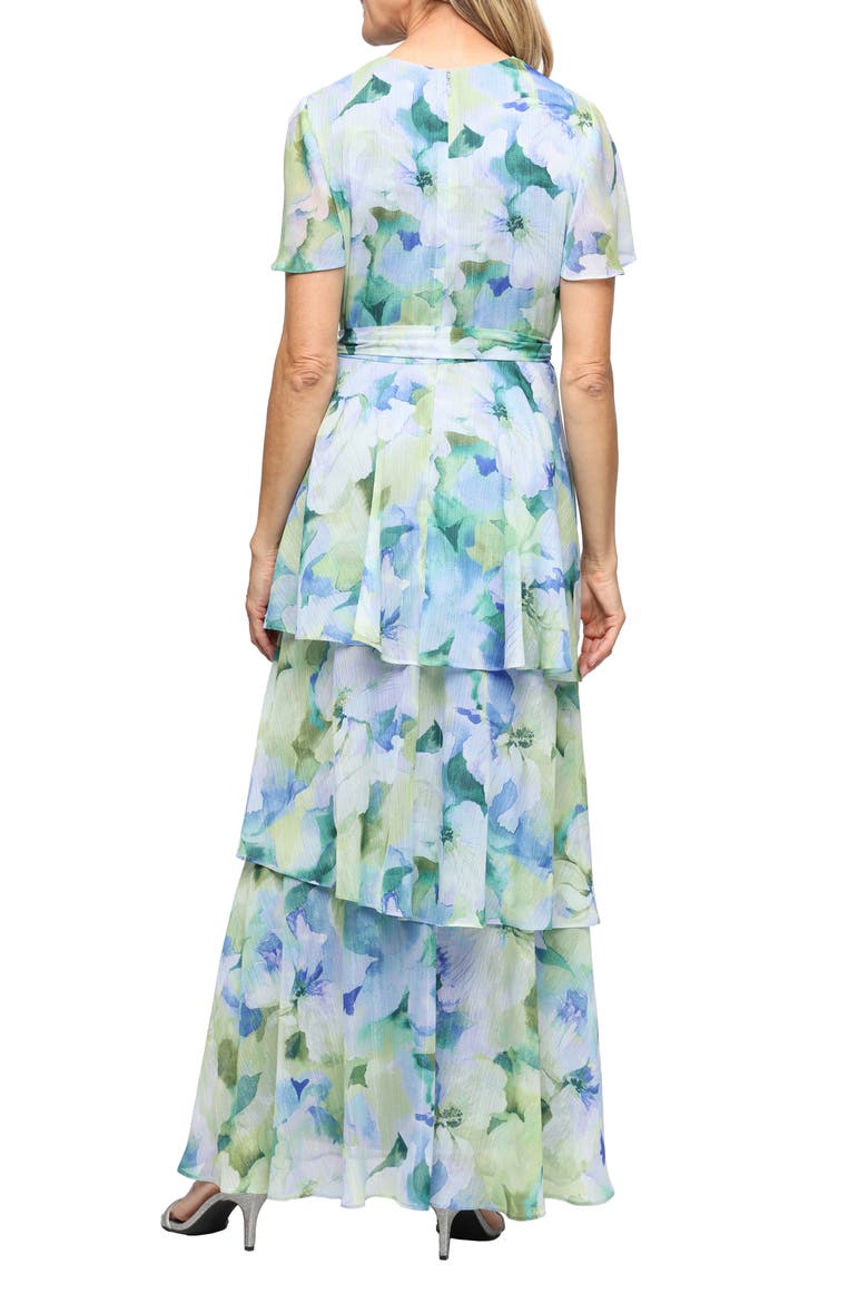 Floral Tiered Ruffle Gown, Alternate, color, BLUE/ MULTI