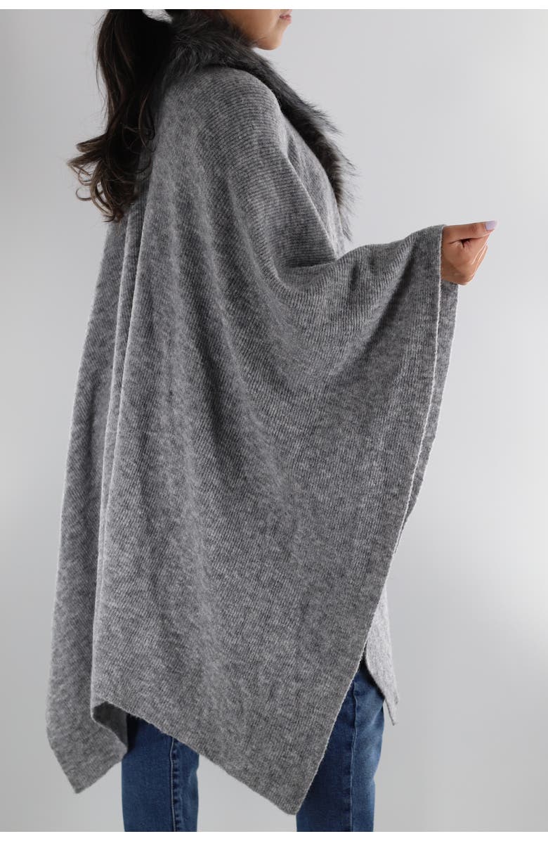 La Fiorentina Wrap  with Faux Fur Trim, Alternate, color, Grey