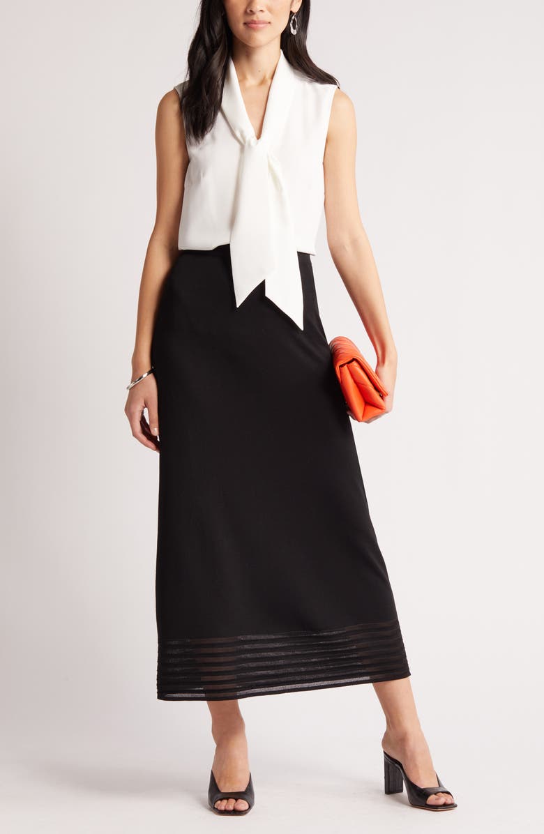 Ming Wang Stripe Hem A-Line Knit Skirt, Main, color, Black