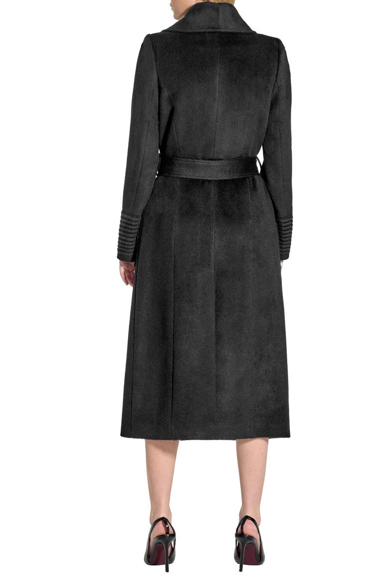 Wide Collar Belted Alpaca & Wool Wrap Coat, Alternate, color, BLACK