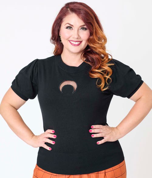 Smak Parlour Plus Size Moon Cutout Knit Sweater In Black