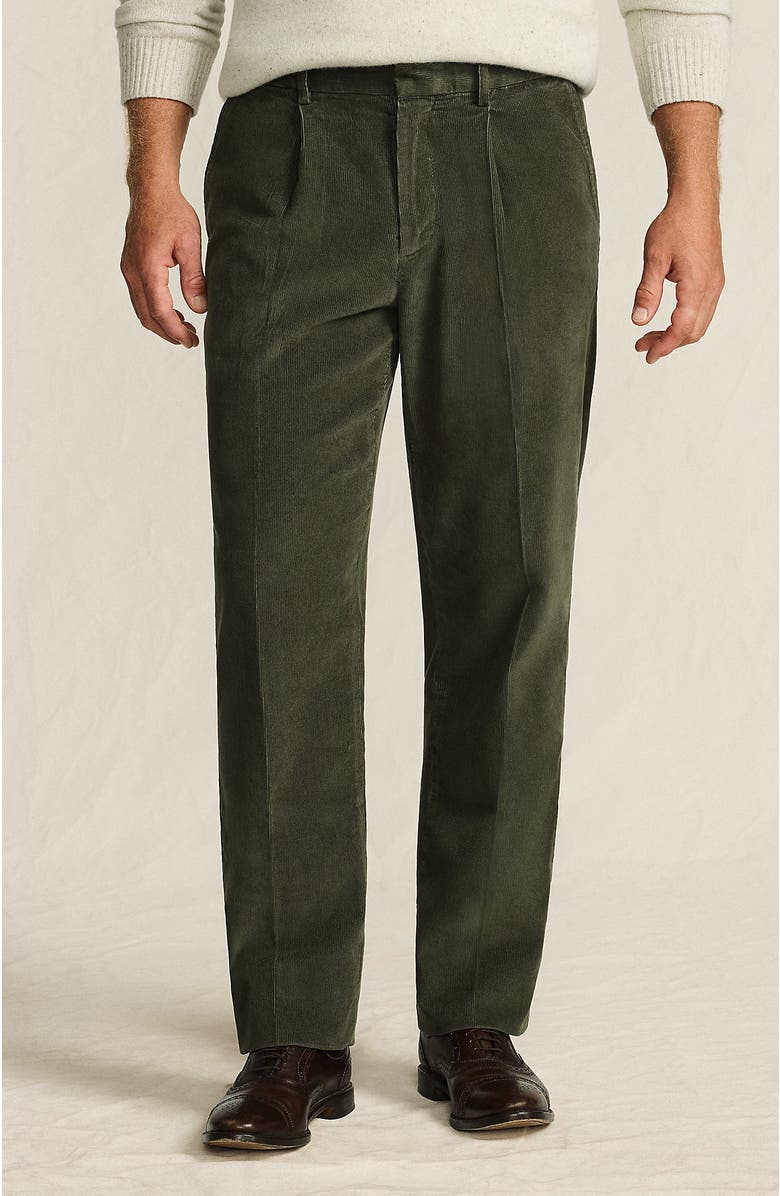 Lands' End Corduroy Comfort Waist Classic Fit Pleated Front Pant, Main, color, Forest Moss