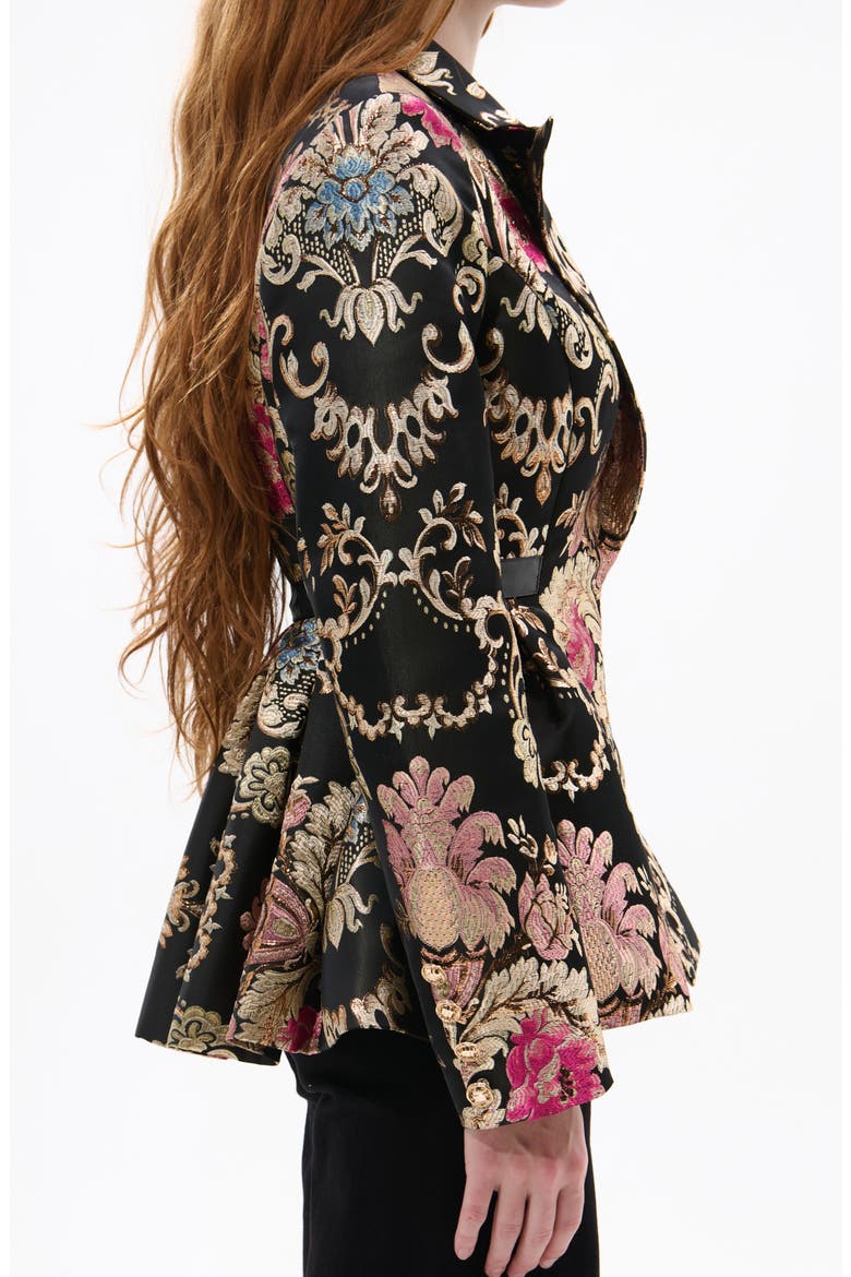 Metallic Floral Jacquard Peplum Blazer, Alternate, color, BLACK MULTI