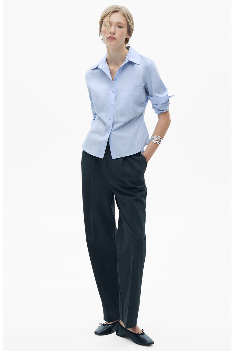 Side Gather Cotton Poplin Button-Up Shirt, Alternate, color, SKY BLUE
