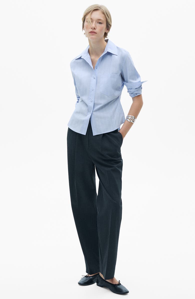 MANGO Side Gather Cotton Poplin Button-Up Shirt, Alternate, color, 