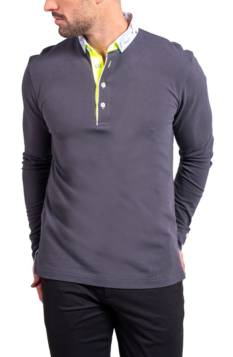 Maceoo Newton Ascension0011 Grey Long Sleeve Button-Down Polo, Main, color, Grey