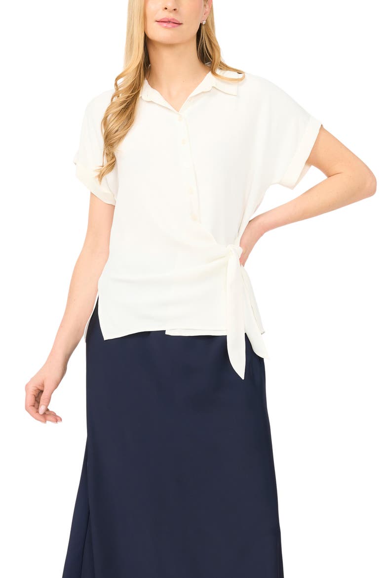 Asymmetric Tie Front Shirt, Main, color, NEW IVORY