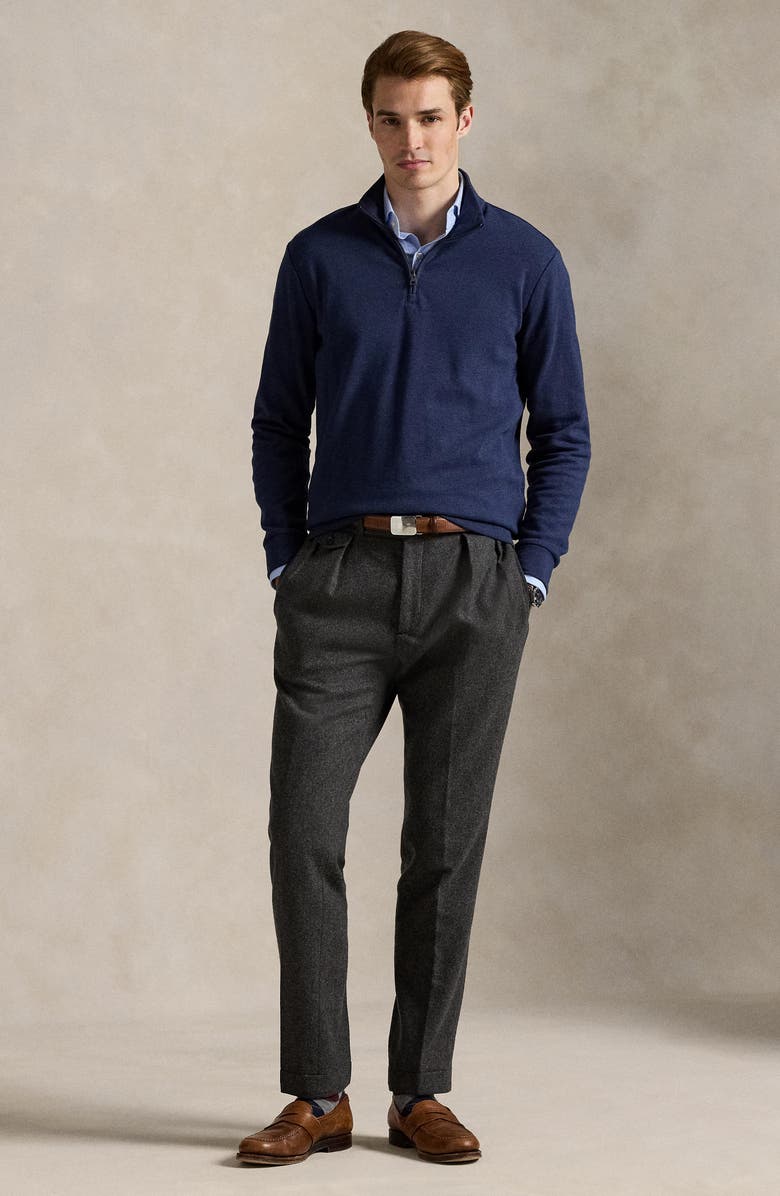 Polo Ralph Lauren Textured Double Knit Quarter Zip Pullover, Alternate, color, Spring Navy Heather/ Blackboot