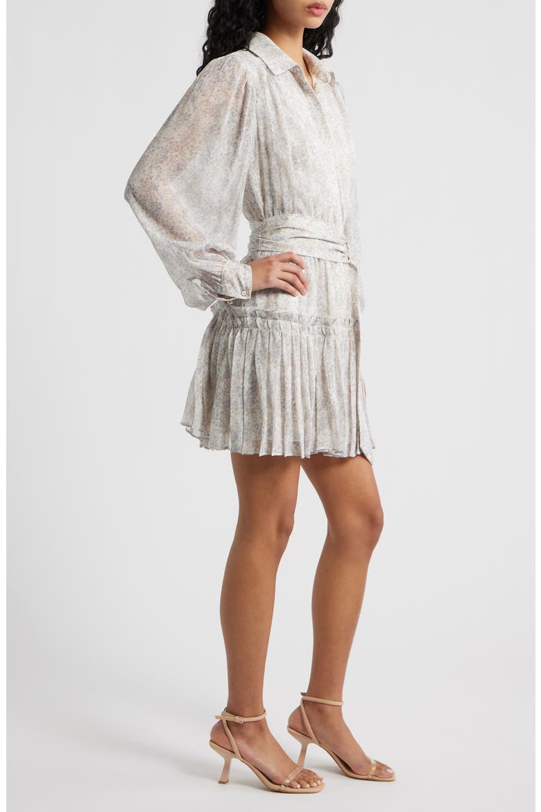 Josette Floral Long Sleeve Chiffon Minidress, Alternate, color, IVORY PERIWINKLE SAGE