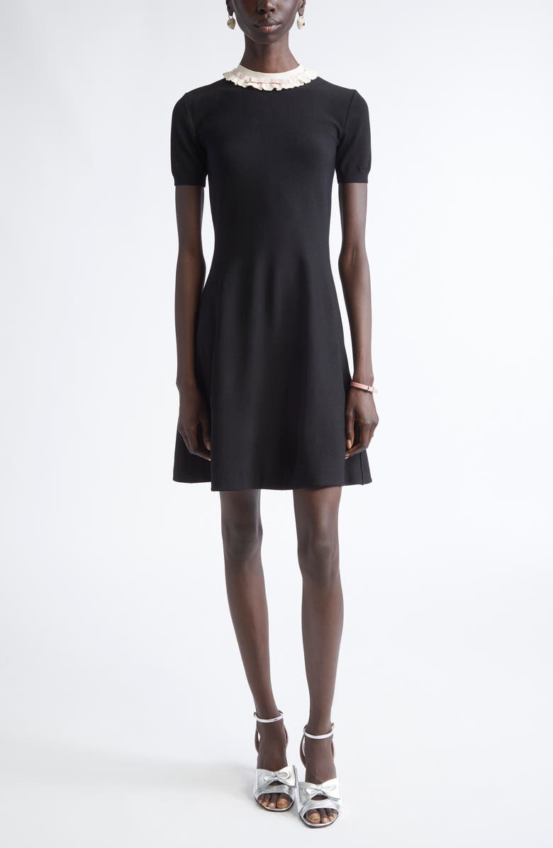 Valentino Garavani Ruffle Collar Dress, Main, color, Black/ Light Hazelnut