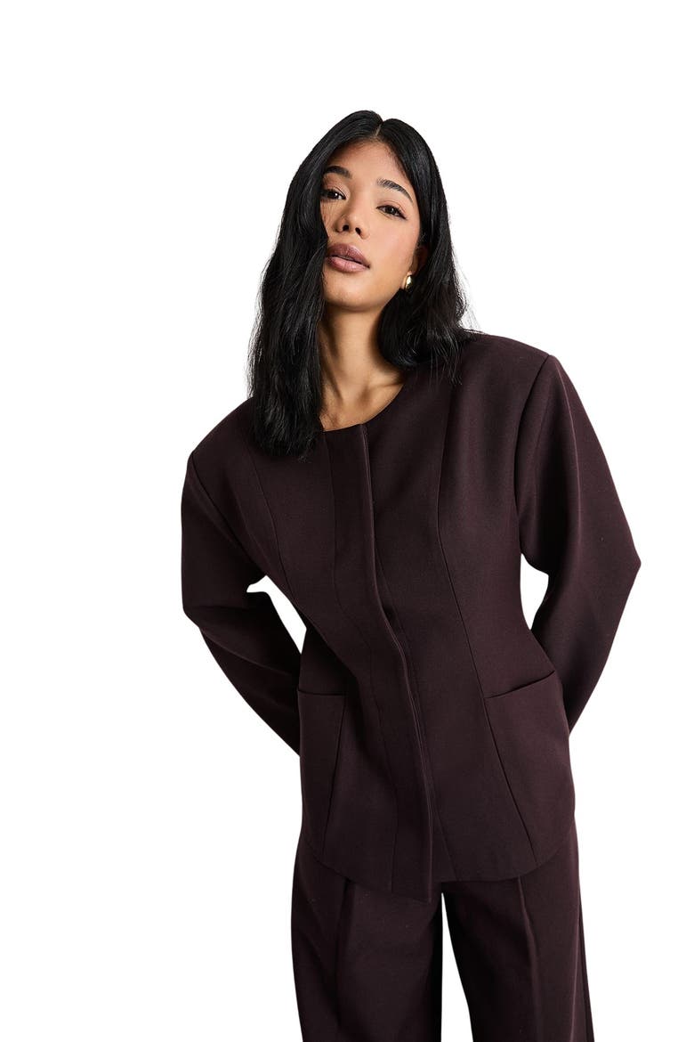 Premium Tailored Moulded Waist Blazer, Main, color, Chocolate