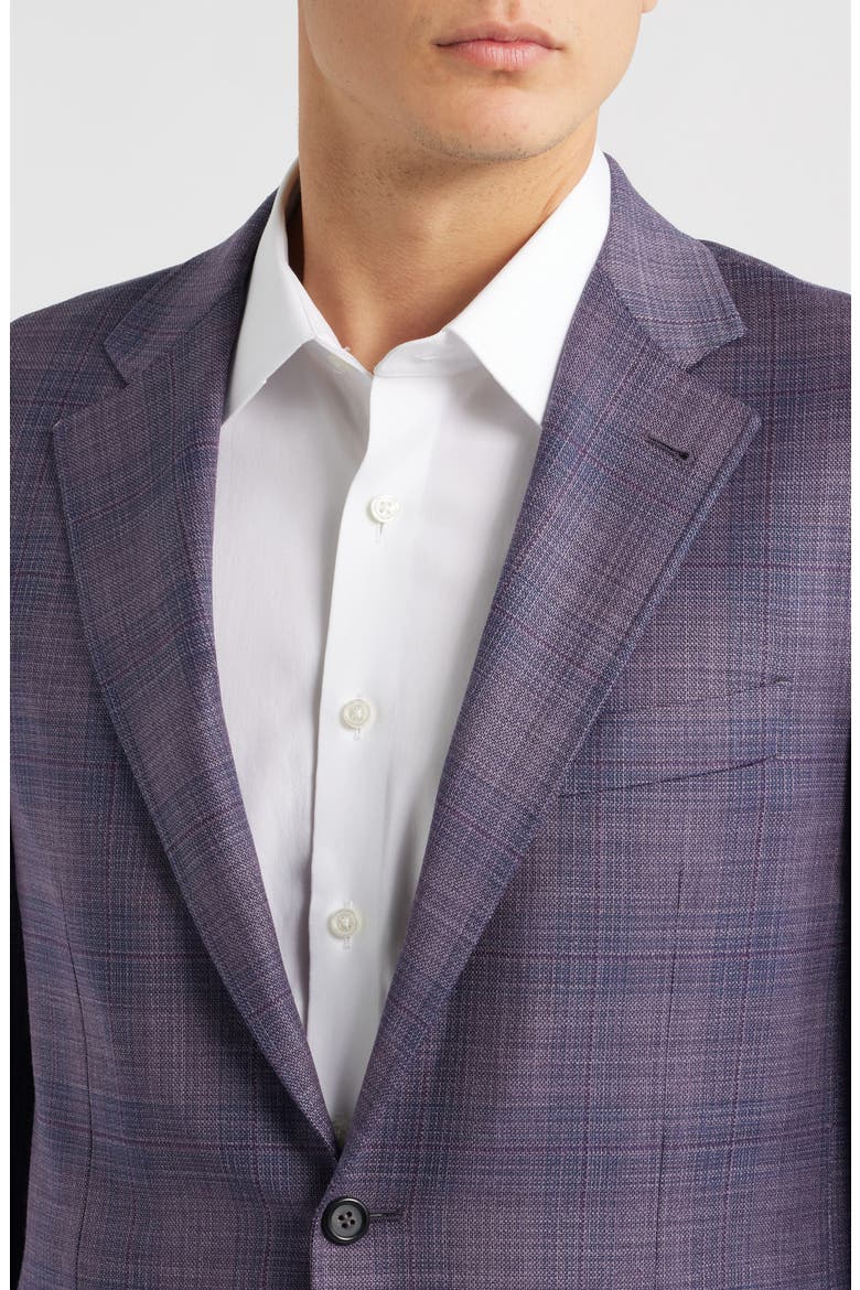 Kei Trim Fit Purple Mélange Shadow Plaid Wool Sport Coat, Alternate, color, PURPLE