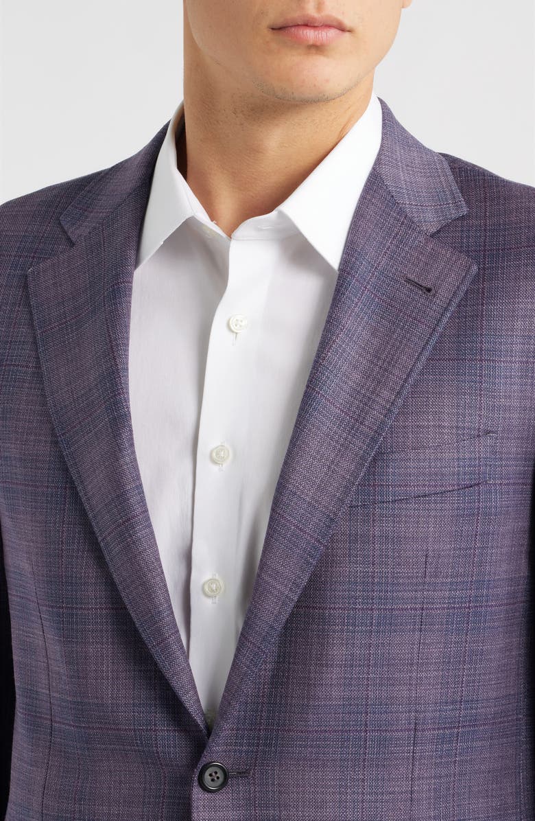 Canali Kei Trim Fit Purple Mélange Shadow Plaid Wool Sport Coat, Alternate, color, Purple