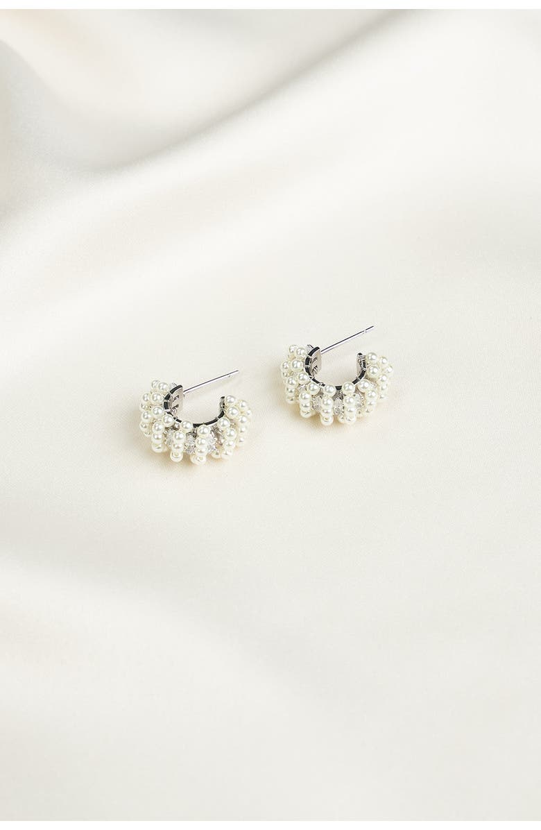 Untamed Petals Millie Mini Pearl Hoops, Alternate, color, Silver