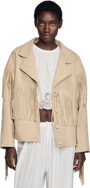 SANDRO Fringed suede jacket