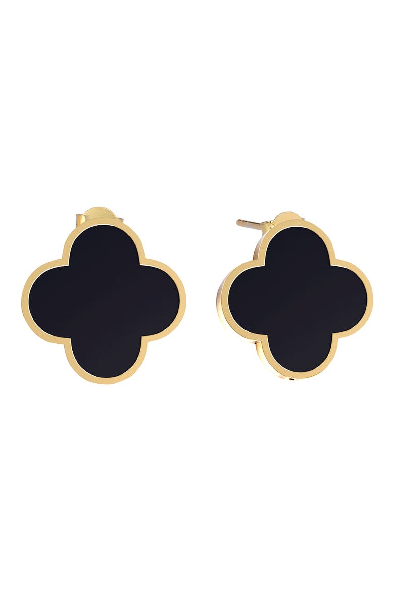 Onyx Clover Stud Earrings, Main, color, GOLD
