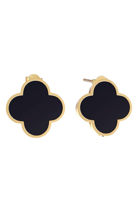 Onyx Clover Stud Earrings