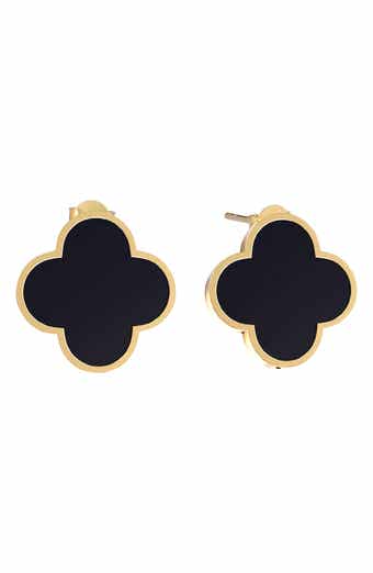 GABI RIELLE Onyx Clover Stud Earrings