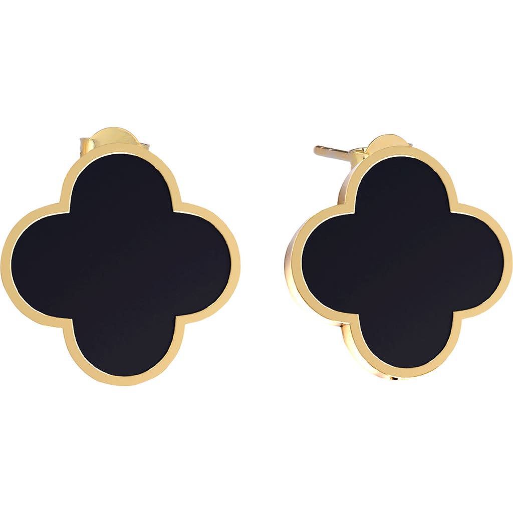 Gabi Rielle Onyx Clover Stud Earrings In Gold