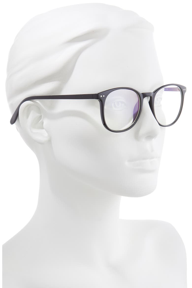 49mm Round Blue Light Blocking Glasses, Alternate, color, BLACK