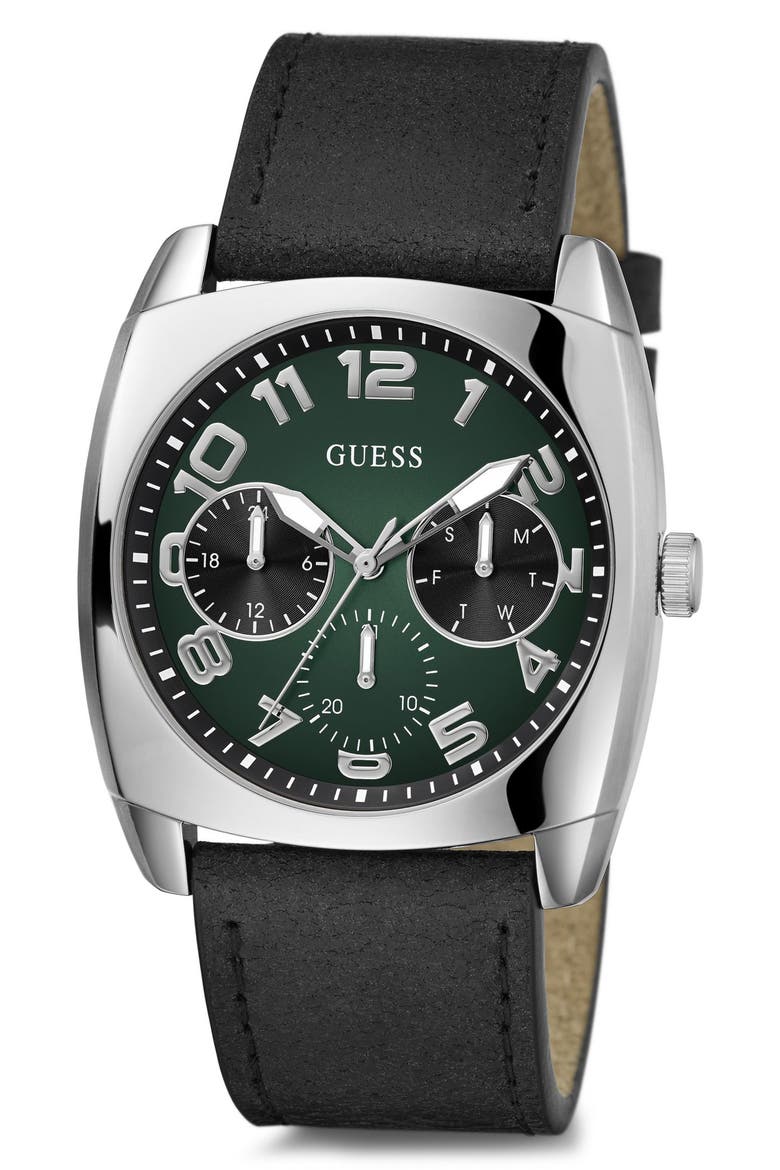 Xander Leather Strap Watch, 40.5mm, Alternate, color, BLACK