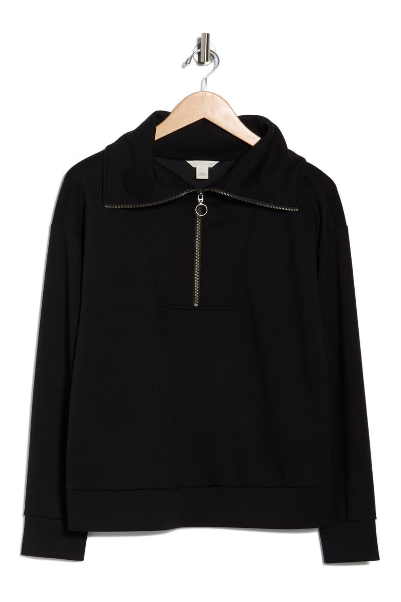 Quarter Zip Scuba Knit Sweatshirt, Alternate, color, BLACK