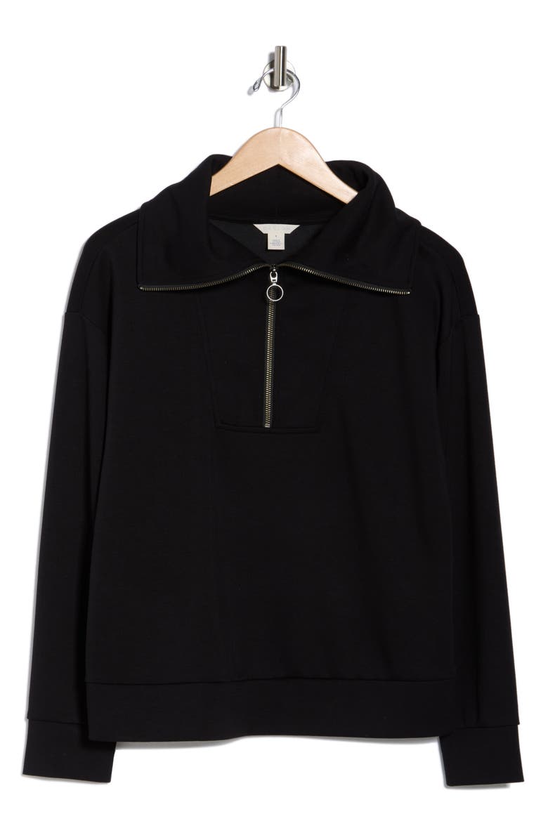 Caslon<sup>®</sup> Quarter Zip Scuba Knit Sweatshirt, Alternate, color, Black