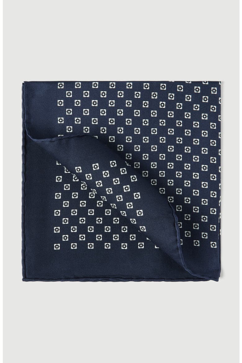 Silk pocket square with squares pattern, Main, color, Navy Blue