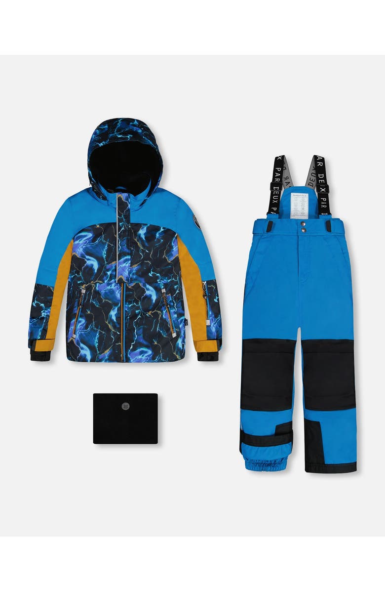 Deux par Deux Boy's Two Piece Snowsuit Royal Blue Printed Storm, Main, color, 