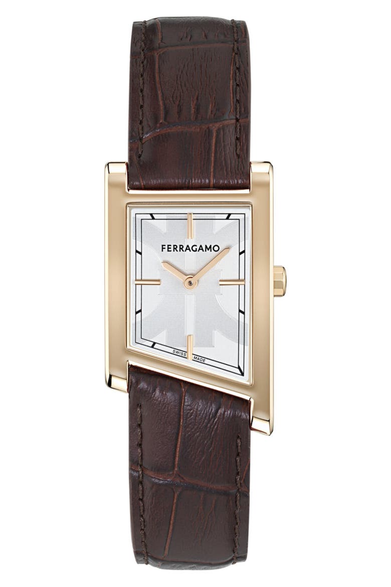 Asymetrique Leather Strap Watch, 24mm x 39mm, Main, color, IP ROSE GOLD